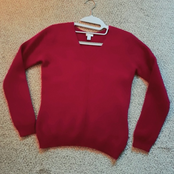 Red 100% CASHMERE V-neck Long Sleeve Sweater Sz S - Picture 2 of 10